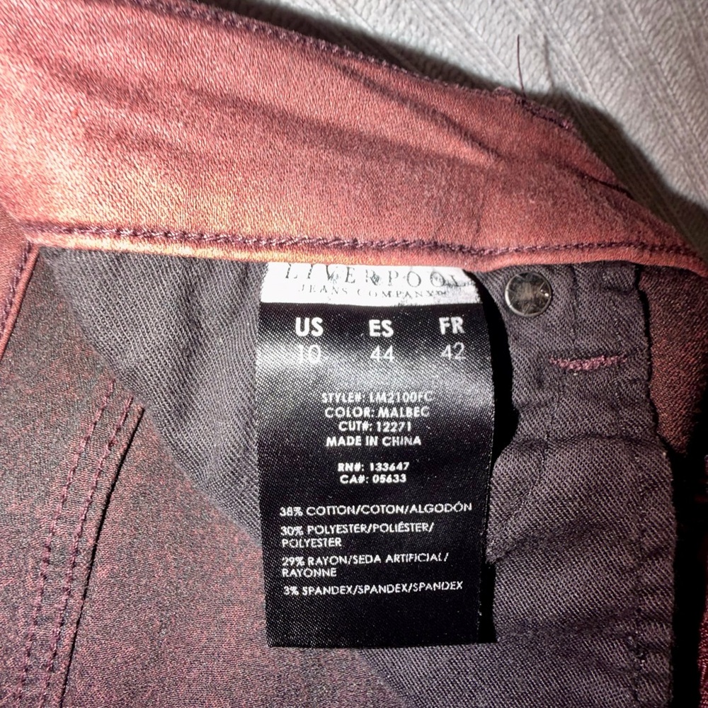 Liverpool Jeans Company Rich Burgundy Jeans - Picture 3 of 5